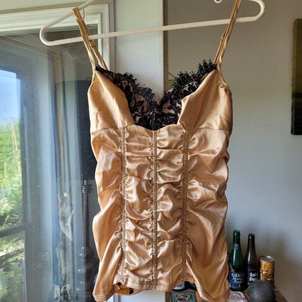 Fredericks of hollywood bustier golden black lace top  - size 32